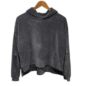 Aerie Groove-On Velour Hoodie Womens XS Cropped Ribbed Gray Soft Oversized